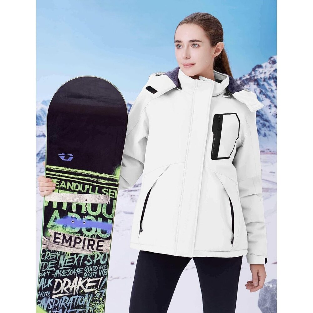 Women's Pink  Waterproof Ski Jacket Warm Winter Coats Windproof with Hood - Picture 2 of 7